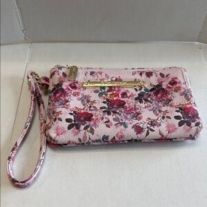 Betsy Johnson Floral Pink Wristlet Wallet with Gold Accent